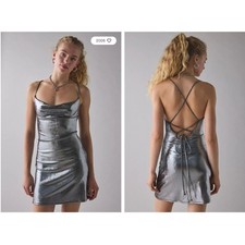 Urban Outfitters Melody Metallic Cowl Neck Sparkly Mini Dress Large Y2k Party
