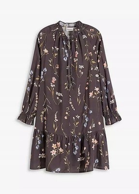 Tunikakleid mit Blumenmuster Gr. 38 Rauchblau Geblümt Mini Casual-Kleid Neu*