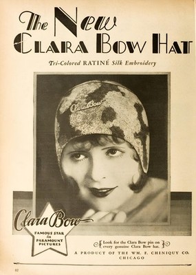 Flapper CLARA BOW Hat - 1924 Movie Magazine Ad - 5 x 7 in Reprint