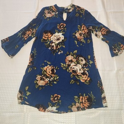 Alter State Long Sleeve Floral Design Navy Dress Size Large FALL A2