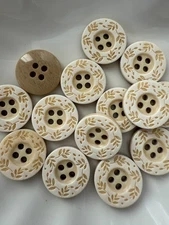 10PC Beige Vine and Leave Resin Sewing Button Flat Back 4 Holes 18mm