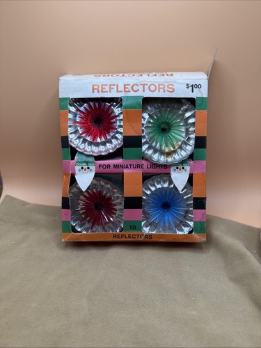 VINTAGE 9 CHRISTMAS REFLECTORS DOUBL GLO IN BOX 1968 ALUMINUM PLASTIC