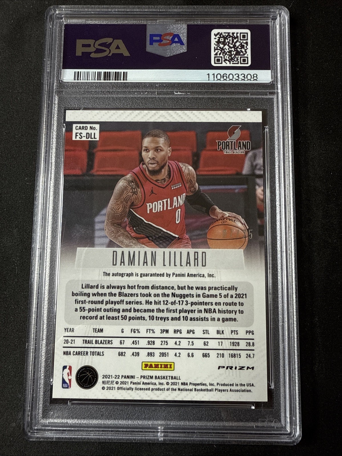 DAMIAN LILLARD PSA 10 2021 PANINI PRIZM #FS-DLL FLASHBACK MOJO PRIZM AUTO /25