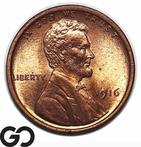 1916 Lincoln Cent Wheat Penny, Lustrous Red, Solid Gem BU++ RD