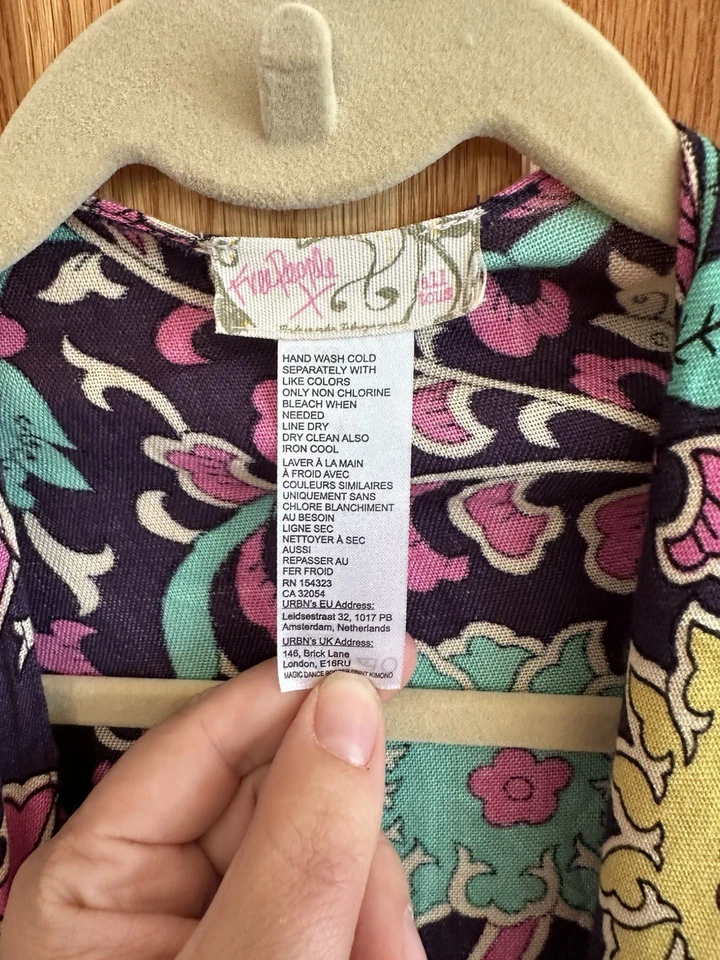 Free People Magic Dance Border Kimono Plum Combo One Size Boho Rayon Shawl Robe - Image 2 of 4