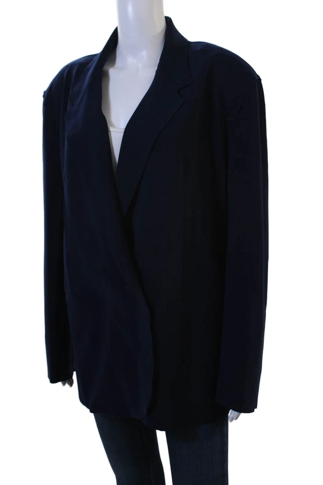 Norma Kamali Women Dark Blue Collared Polyester Spandex Blazer Size M - Image 3 of 4
