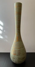 MCM VTG Royal Haeger Pottery Turquoise 22K Gold Tweed tall genie bottle vase 15"