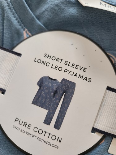 M&S Pure Cotton Short Sleeve & Long Leg Pyjama Set ~ Size 12-14 (M) - Picture 2 of 5