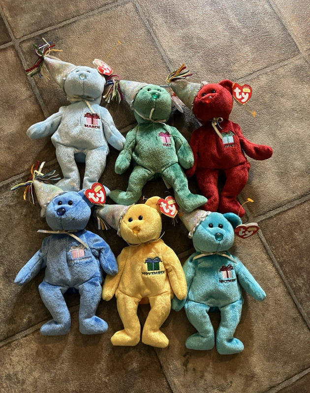 Ty Beanie Babies Birthday Bear Monthly Plush Lot of 6 March May July Sept Dec