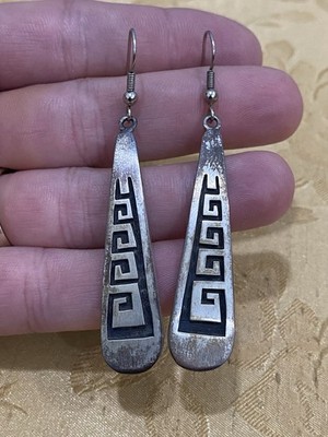 Dewakuku Vintage Hopi Native American Sterling Silver Signed Dangle Earrings