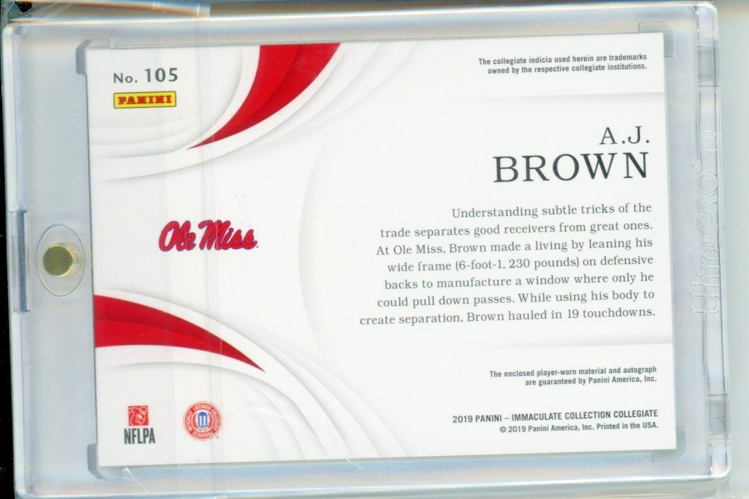2019 Immaculate Collegiate Laundry Tag AJ Brown NIKE Patch Auto 🔥#'d 2/5🔥PATS view 2
