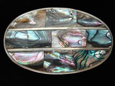 PL25155 VINTAGE 1970s ABALONE SHELL SOUTHWESTERN DESIGN ART BELT BUCKLE