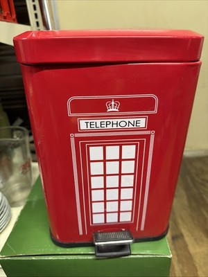 RED TELEPHONE Trash Can BOX BOOTH BRITISH Step On For Lid To Open SH5