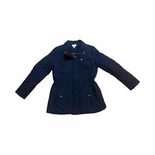 Charter Club Women's Navy Mid-Length Quilted Zip Snap Jacket Collared Pockets M