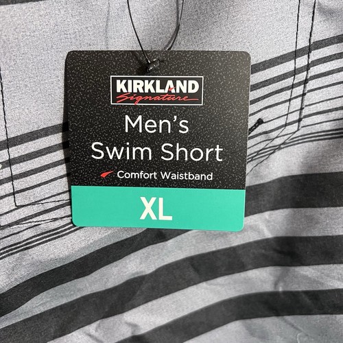 Kirkland Signature Men’s Swim Trunks XL Gray Black Striped Board Shorts NWT - Picture 5 of 9