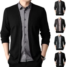 Men's Fake Two-Piece Shirt Collar Knitted Cardigan Long Sleeve T-Shirt Sweater