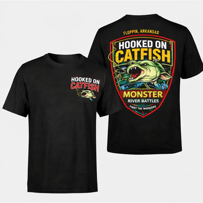 Catfish Fishing  Hooked on Catfish  Angler River Fisherman Gift Graphic T-Shirt