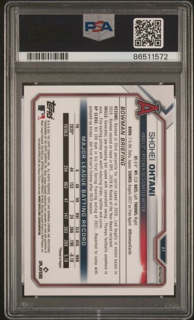 Shohei Ohtani 2021 Bowman Chrome #27 Refractor #/499 PSA 9 Angels Dodgers view 3