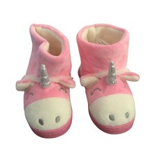 Toddler Unicorn Slippers Booties Size 6 Pink Plush Cozy Indoor Shoes Sole NEW