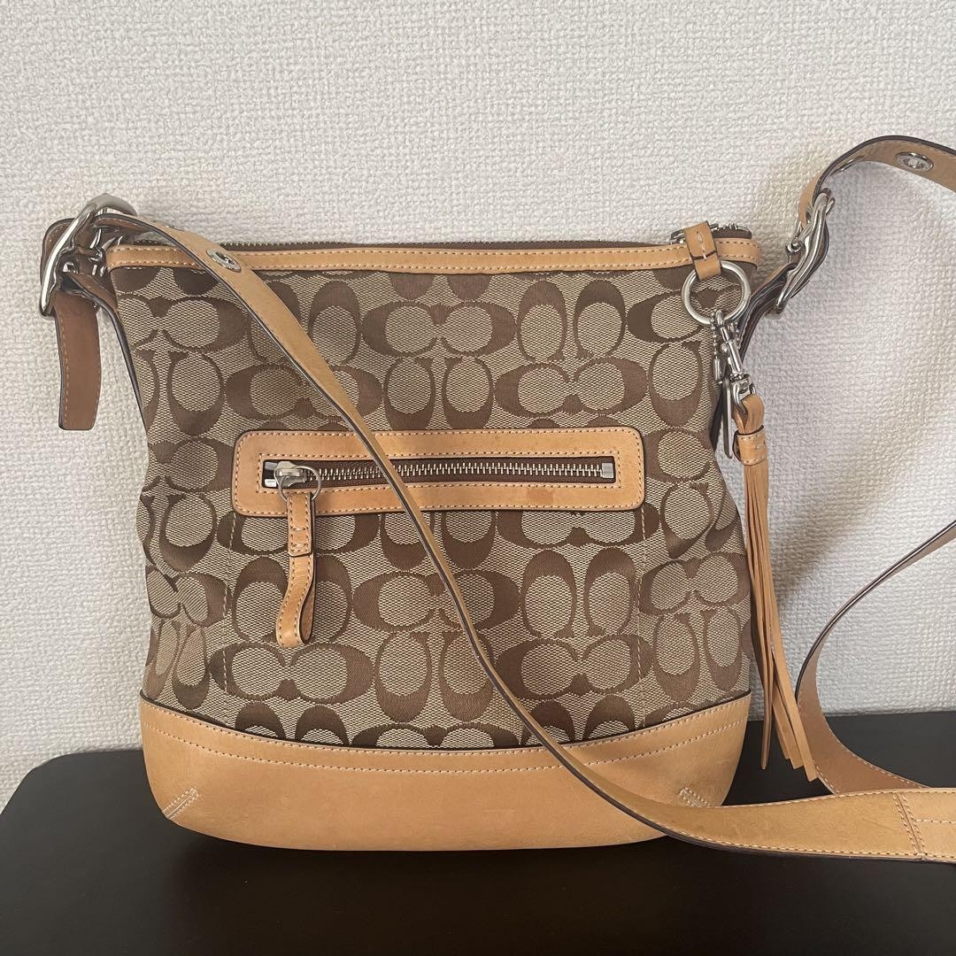 Coach Signature Canvas & Leather Brown Crossbody Shoulder Bag  