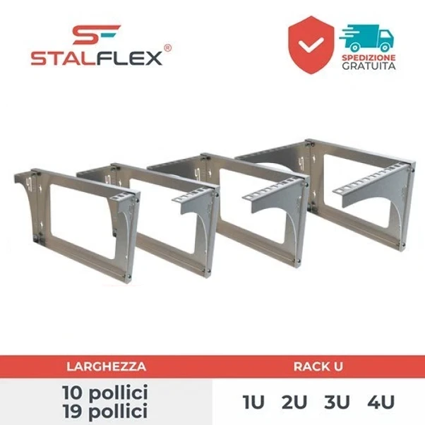 Support Mural RACK 10" 1U 2U 3U 4U Galvanise en Metal Noir Gris - Photo 1/1