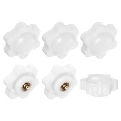 6Pcs 6 Star Knobs 1/4''-20 Female Thread Blind Hole Brass Handles White 25mm