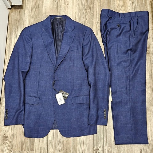 $1695 Emporio Armani Plaid Navy G Line Virgin Wool 2 PC Suit Men's EU 48R US 38R - 第 1/21 張圖片