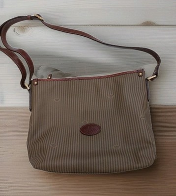 The Bridge Handtasche Braun Gestreift Canvas Leder Schultertasche mit Überzug 