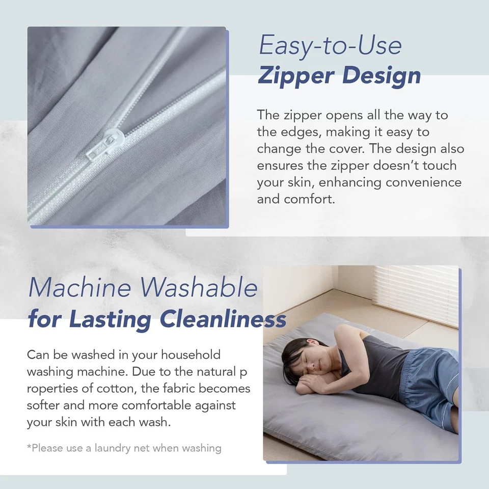 Funda con Cremallera para Colchón de Suelo Futón Japonés, 100% Algodón, Hecho en Japón Foto 3 de 4