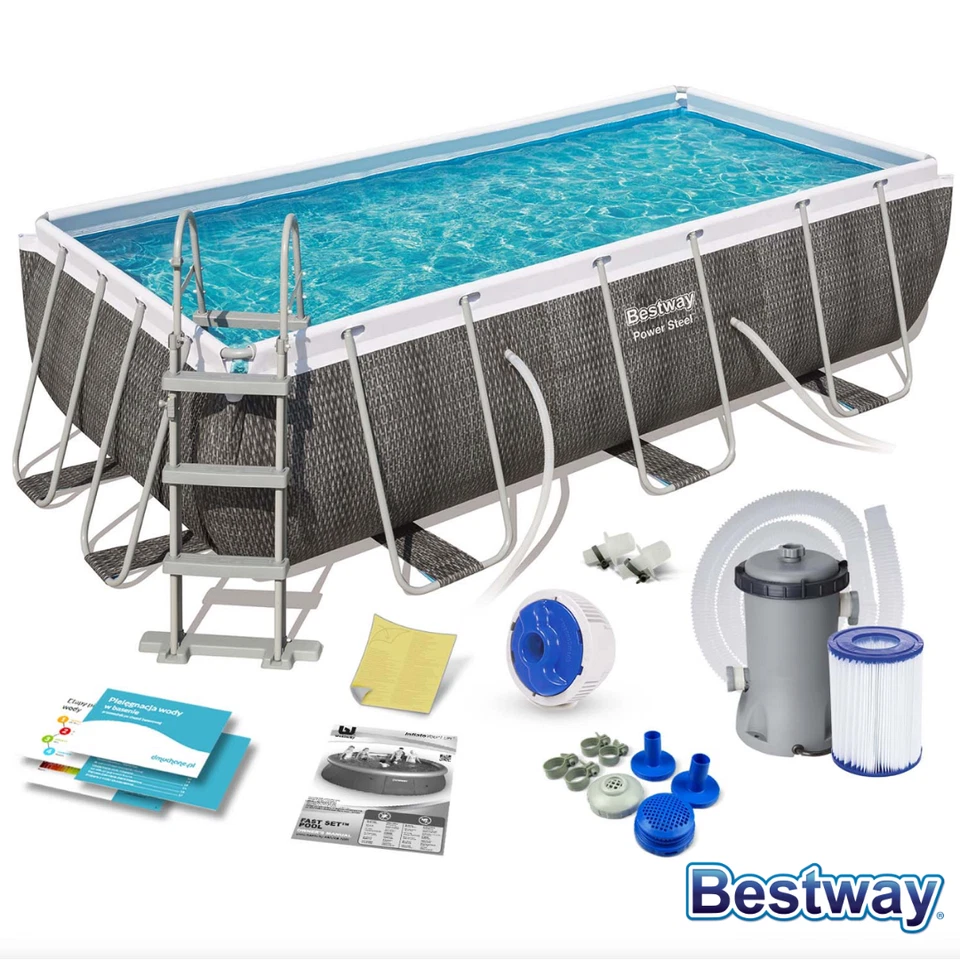 Bestway Pool Power Steel Frame Pool Gartenpool Rechteckig 404x201x100 Pumpe Set - Bild 2 von 4