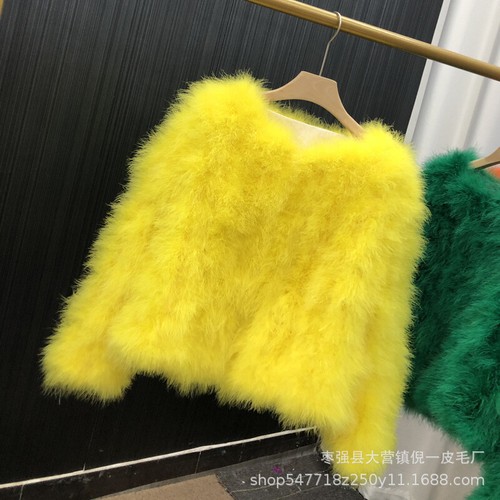 Womens Genuine Ostrich Feather Fur Coat Furry Real Fur Short Jacket Warm Outwear - Picture 17 of 40