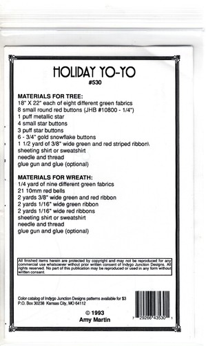 Holiday Yo-Yo ©1993 Indygo Junction Designs Amy Martin Sewing Craft Pattern 530 - Picture 2 of 5