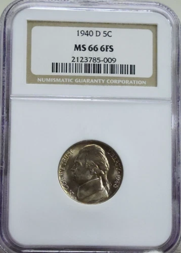 1940 D US Jefferson Nickel 5c NGC MS66 6FS