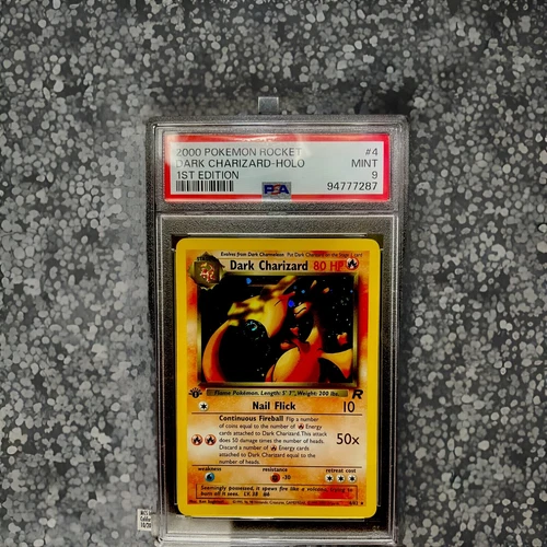 PSA 9 1ST EDITION Pokémon TCG DARK CHARIZARD Team Rocket 04/82 HOLO Rare SWIRL!!