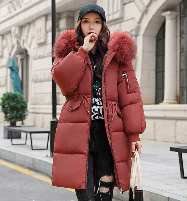 Women Winter Jacket Fur Hood Long Down Warm Parka Quilted Puffer Coat | eBay