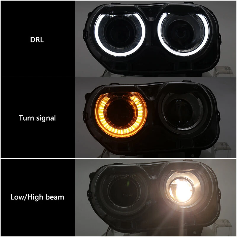 For 2015-2023 Dodge Challenger Headlight  Assembly Projector Halogen W/ LED DRL - Image 3 of 4