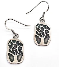 Kevin N Anna Patina Tree signed sterling silver drop earrings Artisan