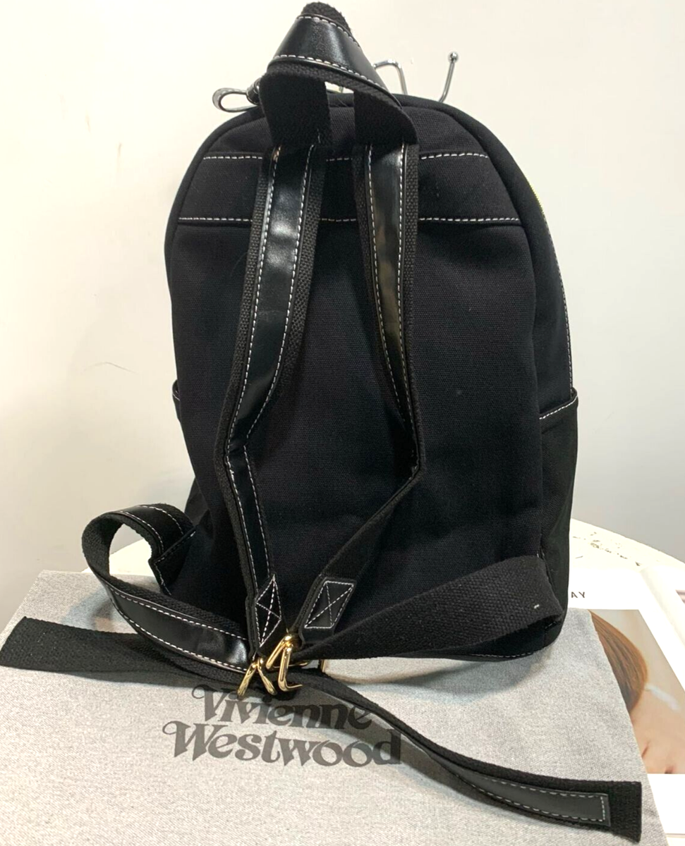 Vivienne Westwood Backpack Black Canvas Denim Logo Gold Orb Vivienne Westwood Backpack Black Canvas Denim Logo Gold Orb