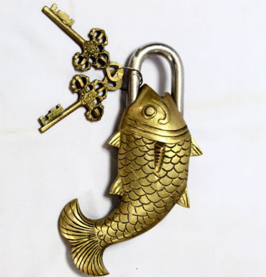 Antique Style Fish Type Padlock Lock with Key Brass Made | eBay