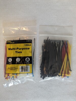 2 Packs Power+ Plus 150 ct 4'' Multi-Purpose Multi Color Zip Ties
