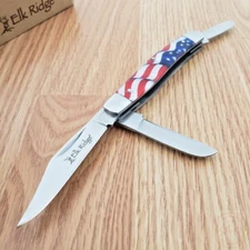 Elk Ridge Stockman Pocket Knife 3Cr13 Steel Blades American Flag Acrylic Handle