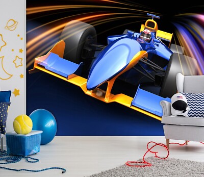 3D Blue Racing Car 8342NA Transport Wallpaper Wall Murals Wall Paper Mural Romy