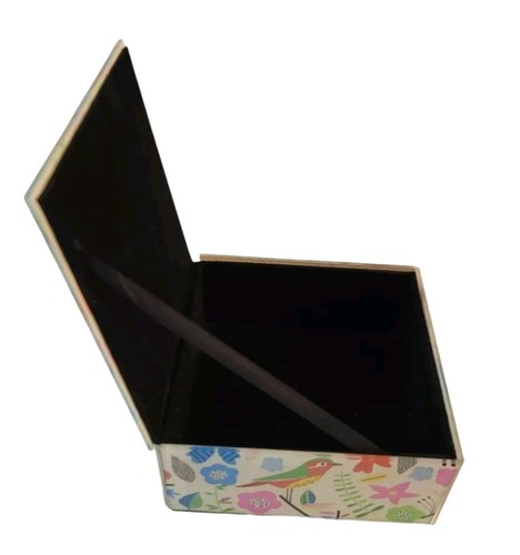 Bunte Vögel Blumen Schmuckkästchen Deckel Glas Filzfutter - Bild 5 von 7