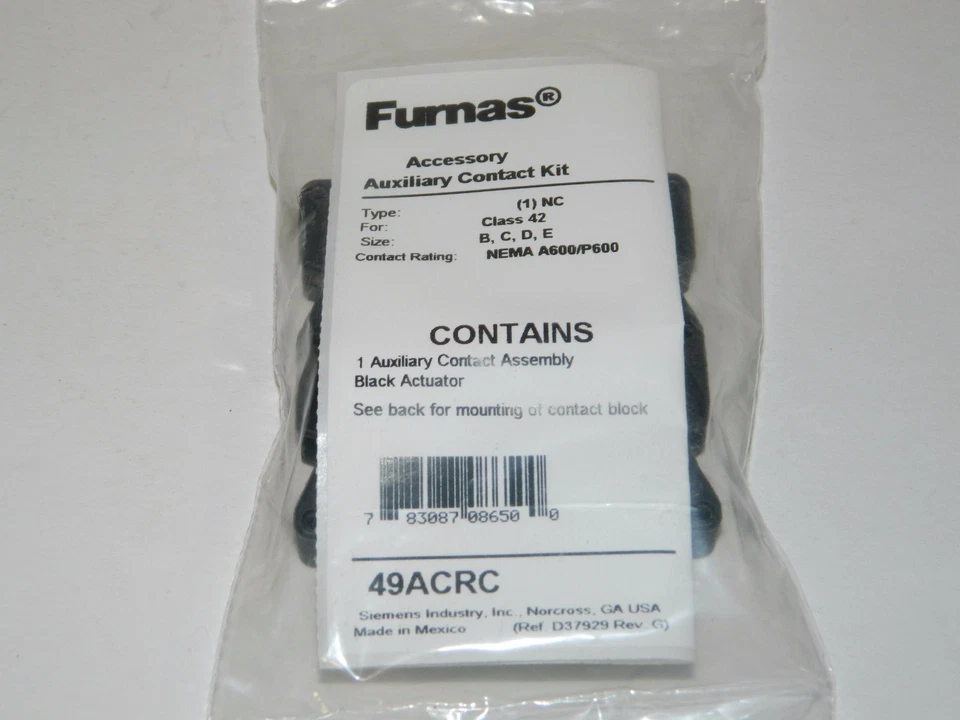 NEW Siemens Furnas 49ACRC Auxiliary Contact Kit 1NC NEW IN FACTORY SEALED BAG  - Image 3 of 4
