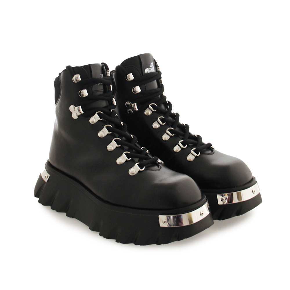 ショートブーツ・ブーティ LOVE MOSCHINO Woman Flat ankle boots Black JA24175G0LIA0 000 Fashion Shoes Love Moschino Women's Ankle Boots Black 36