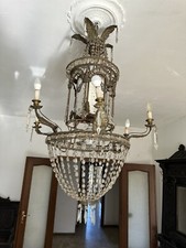 Raro Lampadario da Palazzo impero gocce in cristallo Molato a 6 Braccia