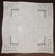 VINTAGE HANKY 1920s LINEN BLUSH PINK DRAWN WORK PUNCH WORK HAND ROLL HEM