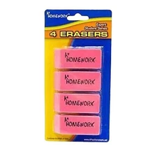 A+ Homework Erasers - Pink - 4 Pack