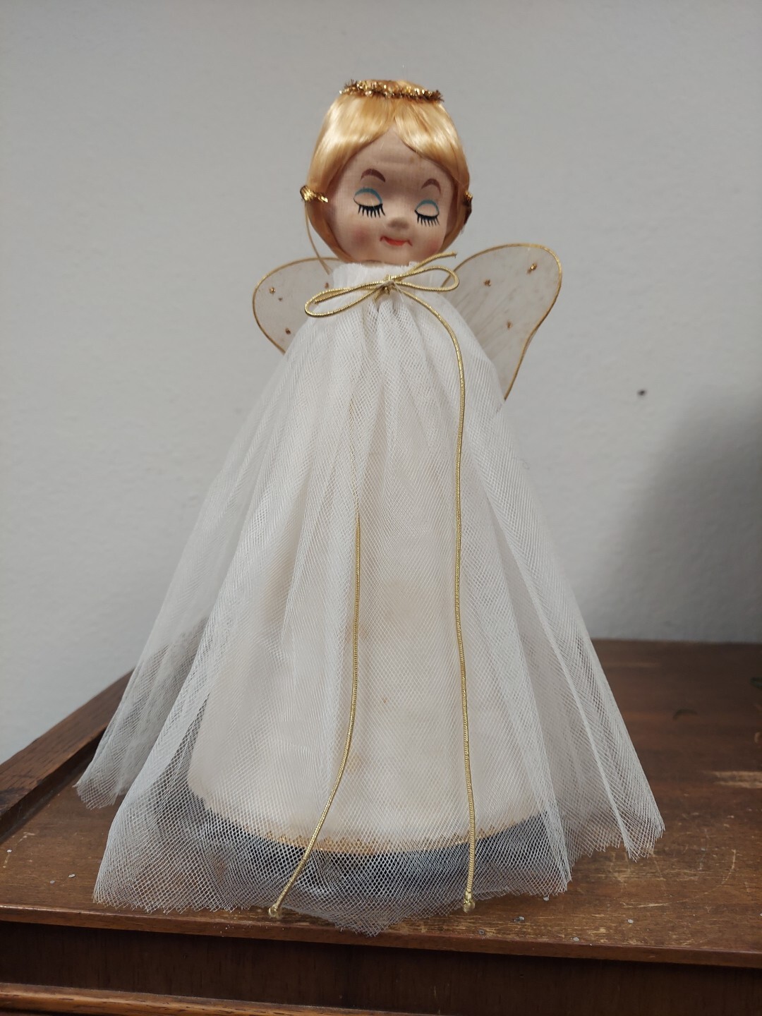 Vintage 1960s Silent Night Angel Tulle Music Box 11.5 Inch Mid Century Japan Kitsch