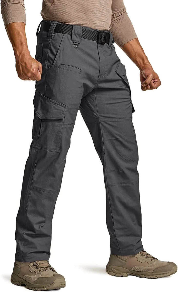 CQR Men's Flex Ripstop Tactical Pants, Water Resistant Stretch Cargo Pants, Lightweight EDC Hiking Work Pants, Woodland Olive - Dura Flex Print, 36W